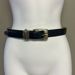 Brighton Women’s Black Textured Adjustable Belt with Two Tone Buckle- Medium